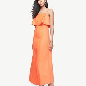 NWT Ann Taylor Women's Linen Blend Maxi Dress Ruffle Tiered Size 6 in Orange